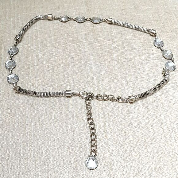 Silver Metal Coil Link Faceted Stone Adjustable Waist Hip Belt - Picture 7 of 7